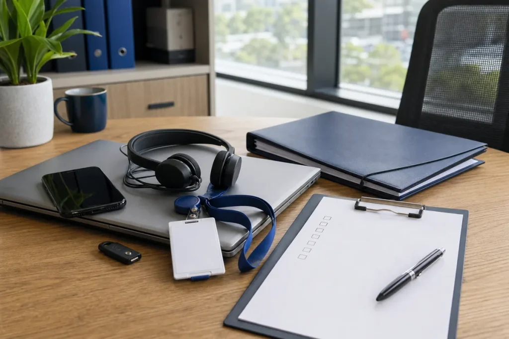 Returned laptop, phone, access badge and security key arranged for employee IT offboarding