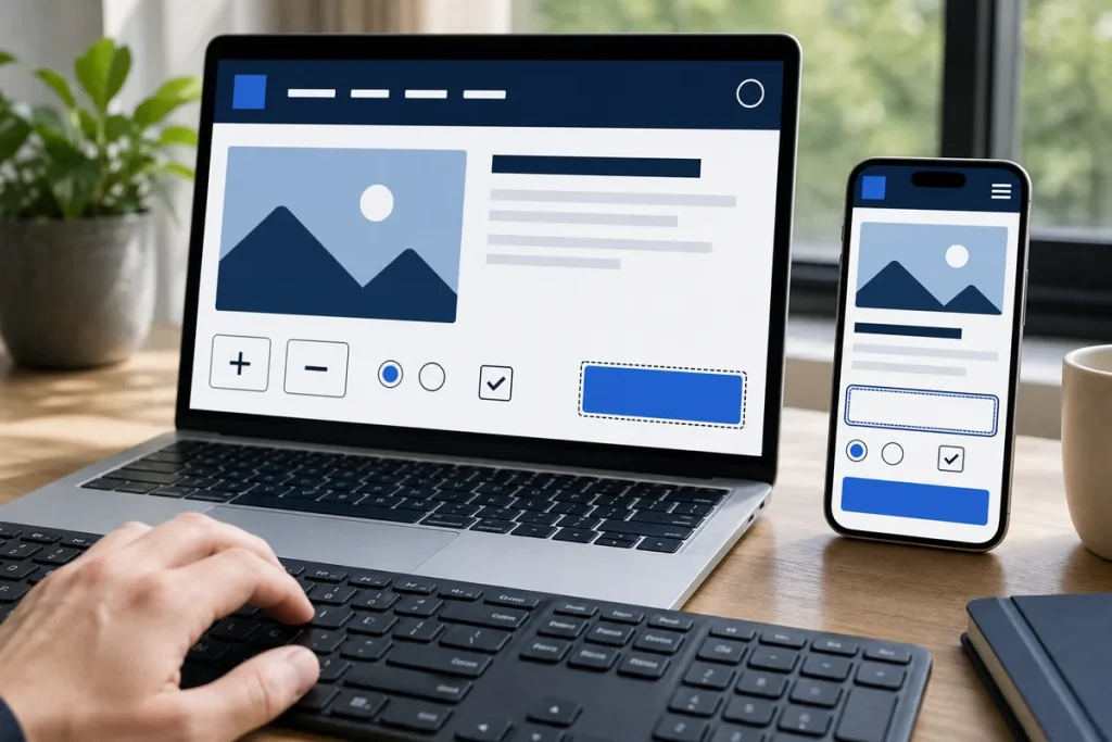 Accessible website testing with keyboard navigation, high contrast controls and mobile view